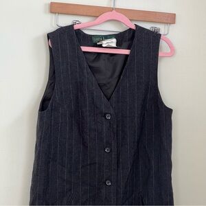 Vintage Harve Benard Black pinstripe 100% wool Button-Down Maxi Dress/vest